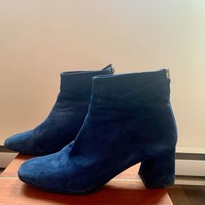 Intervalle blue suede block heel boots